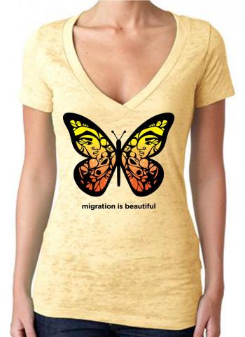 Image of Migration is Beautiful V-Neck Yellow T-Shirt